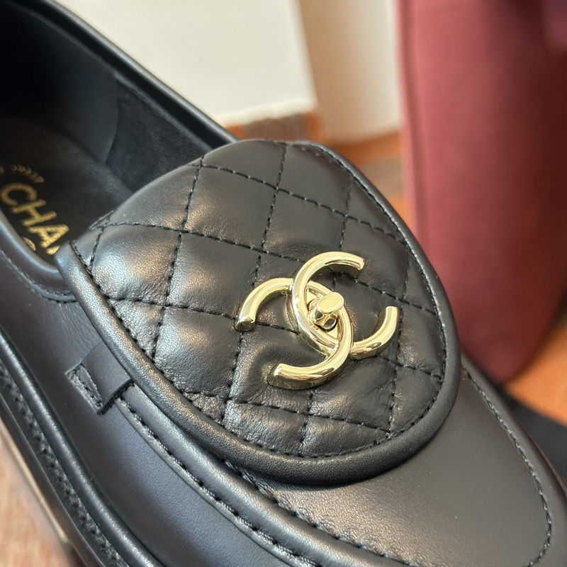 Chanel  Leather CC Logo Loafers