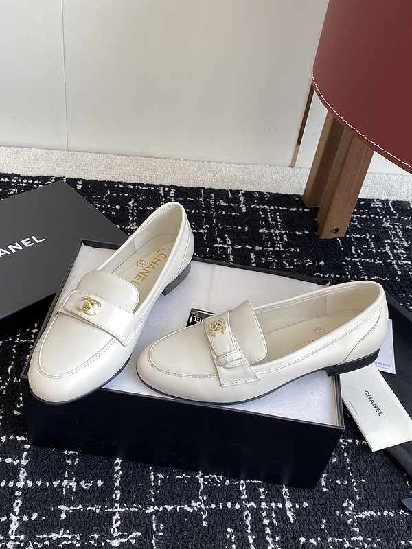 Chanel  Leather CC Logo Loafers