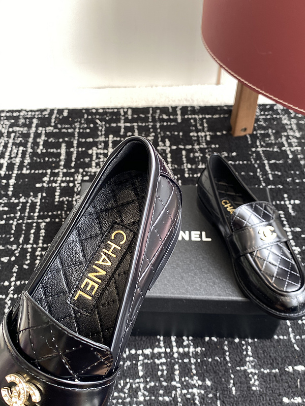 Chanel  Leather CC Logo Loafers