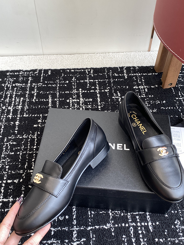 Chanel  Leather CC Logo Loafers