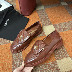 Chanel  Leather CC Logo Loafers